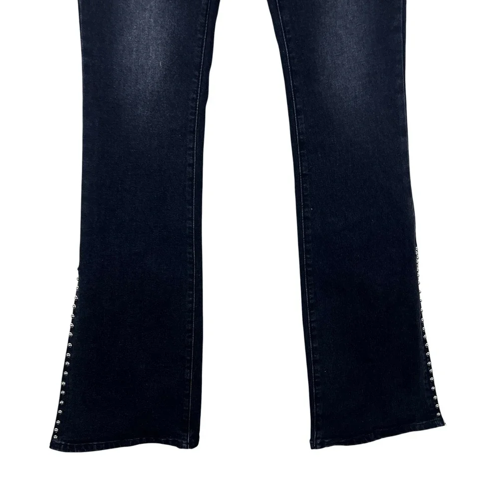 NWT Fashion Nova Self Assured Studded Cut Out Bootcut Jeans Black Edgy Size 3
